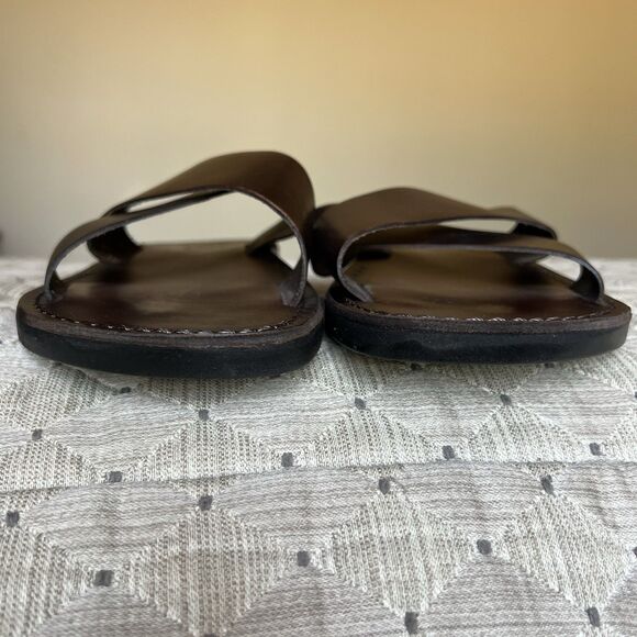 Jerusalem Elan Dark Brown Stiff Leather Slide Sandal Men EU 47 US 13.5-14 - Picture 9 of 14